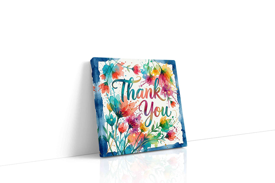 Floral Gratitude Symphony motivational canvas print gallery-wrapped square canvas studio shot