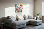 Floral Gratitude Symphony motivational canvas print, displayed in a living room