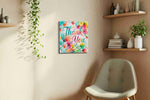 Floral Gratitude Symphony motivational canvas print styled in a living room
