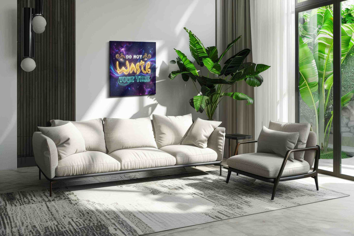 Galactic Timekeeper motivational canvas print, on wall, lifestyle preview