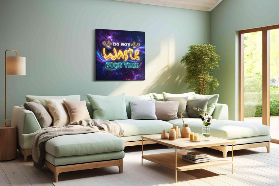 Galactic Timekeeper motivational canvas print, hanging on wall