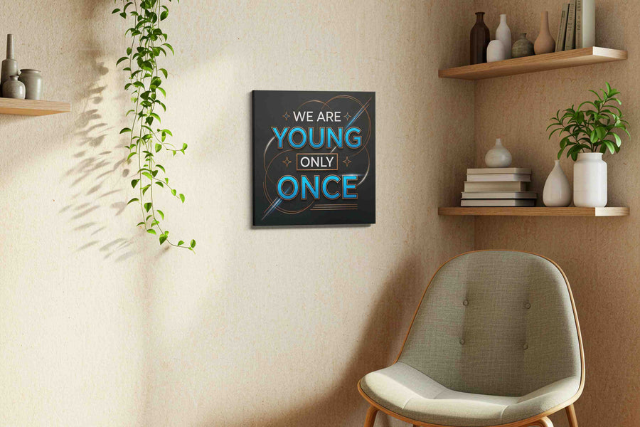 Vibrant Echoes of Youth motivational canvas print styled in a living room