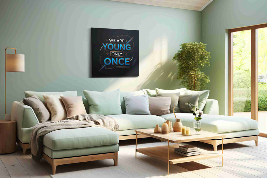Vibrant Echoes of Youth motivational canvas print, hanging on wall