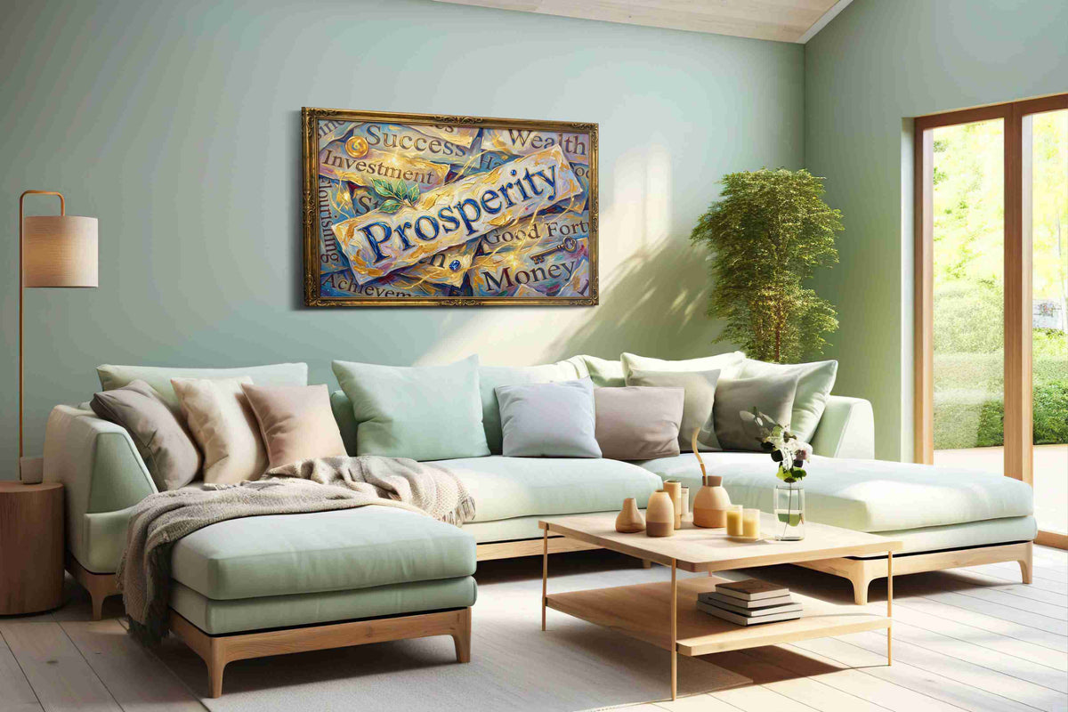 Waves of Wealth fortune canvas print, hanging on wall