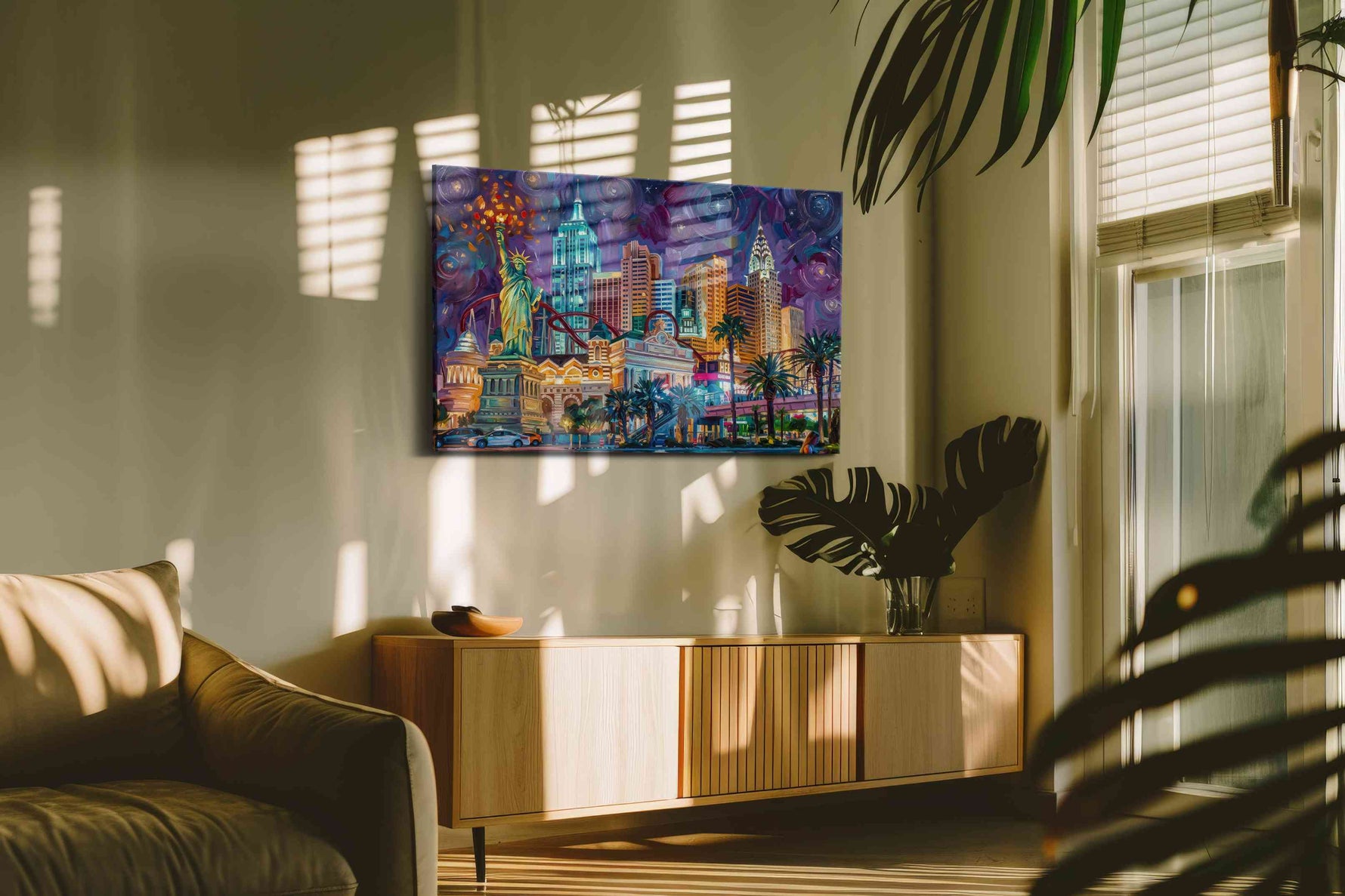 Ethereal Urban Symphony landmarks canvas print, on wall, lifestyle preview