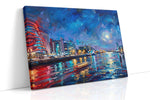 Moonlit Urban Symphony - Urban Wall Art, Cityscape Canvas Print, Modern City Art