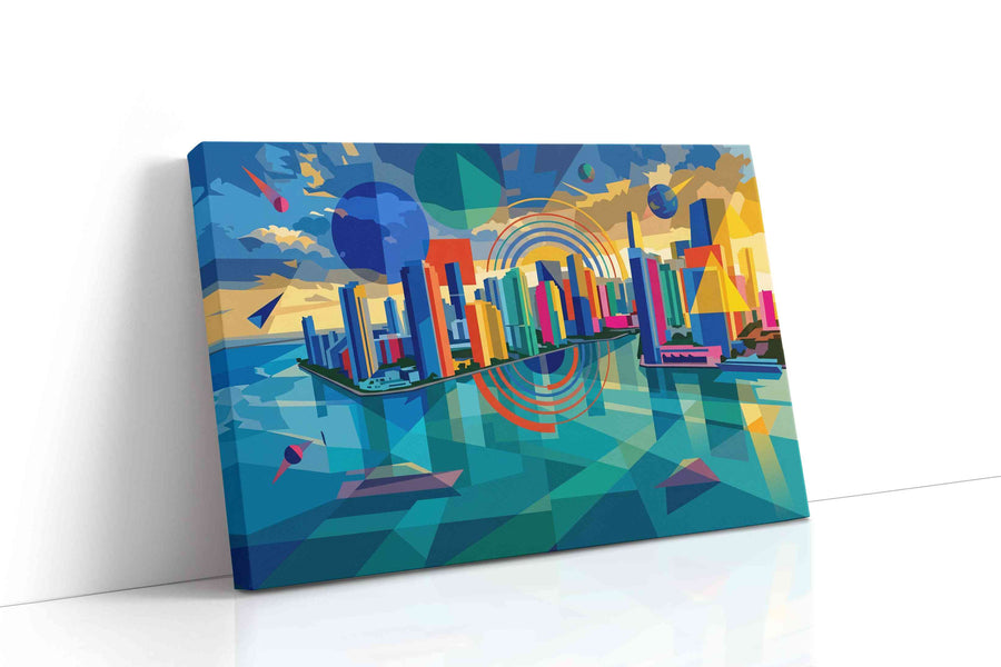 Neon Metropolis Mirage modern canvas print, gallery-wrapped, ready to hang