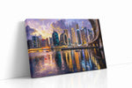 Neon Reflections of the City urban canvas print gallery-wrapped landscape canvas studio shot