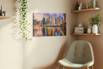 Neon Reflections of the City urban canvas print, hanging on wall — view 3