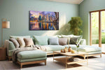 Neon Reflections of the City urban canvas print, hanging on wall