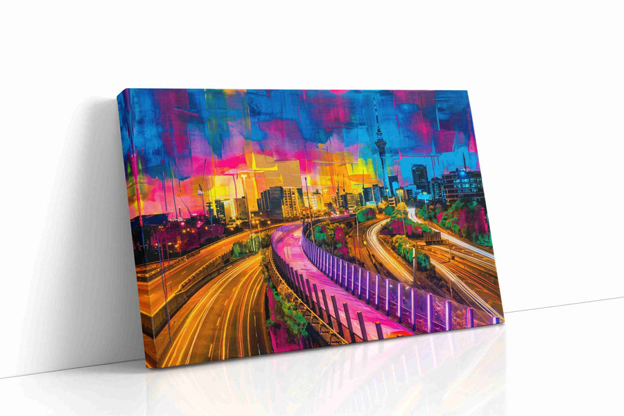 Neon Symphony modern canvas print gallery-wrapped landscape canvas studio shot
