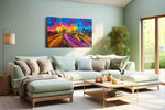 Neon Symphony modern canvas print, hanging on wall