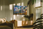 Sunlit City Palms landmarks canvas print, on wall, lifestyle preview