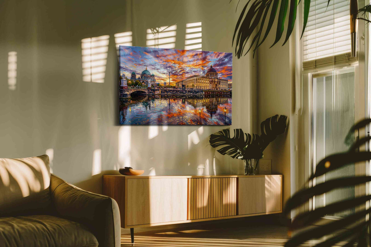 Sunset Symphony Over Berlin urban canvas print, hanging on wall