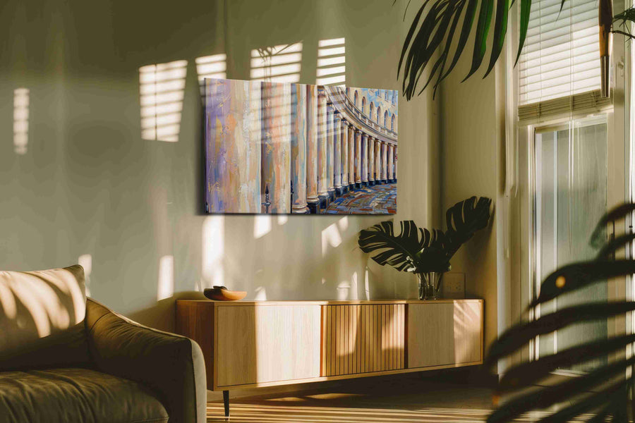 Timeless Echoes of Architecture geometric canvas print, displayed in a living room