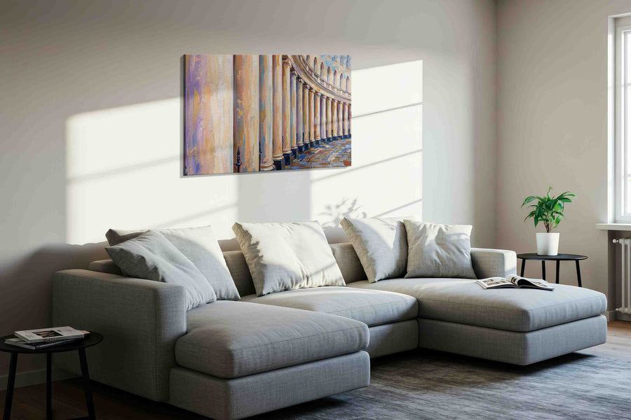 Timeless Echoes of Architecture geometric canvas print styled in a living room