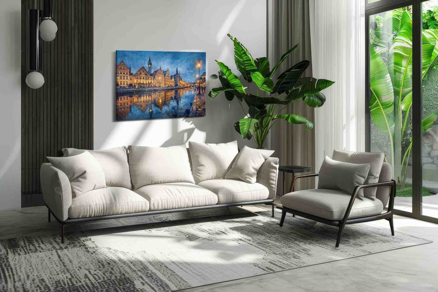 Twilight Reflections on Canal - Urban Wall Art, Cityscape Canvas Print, Modern City Art