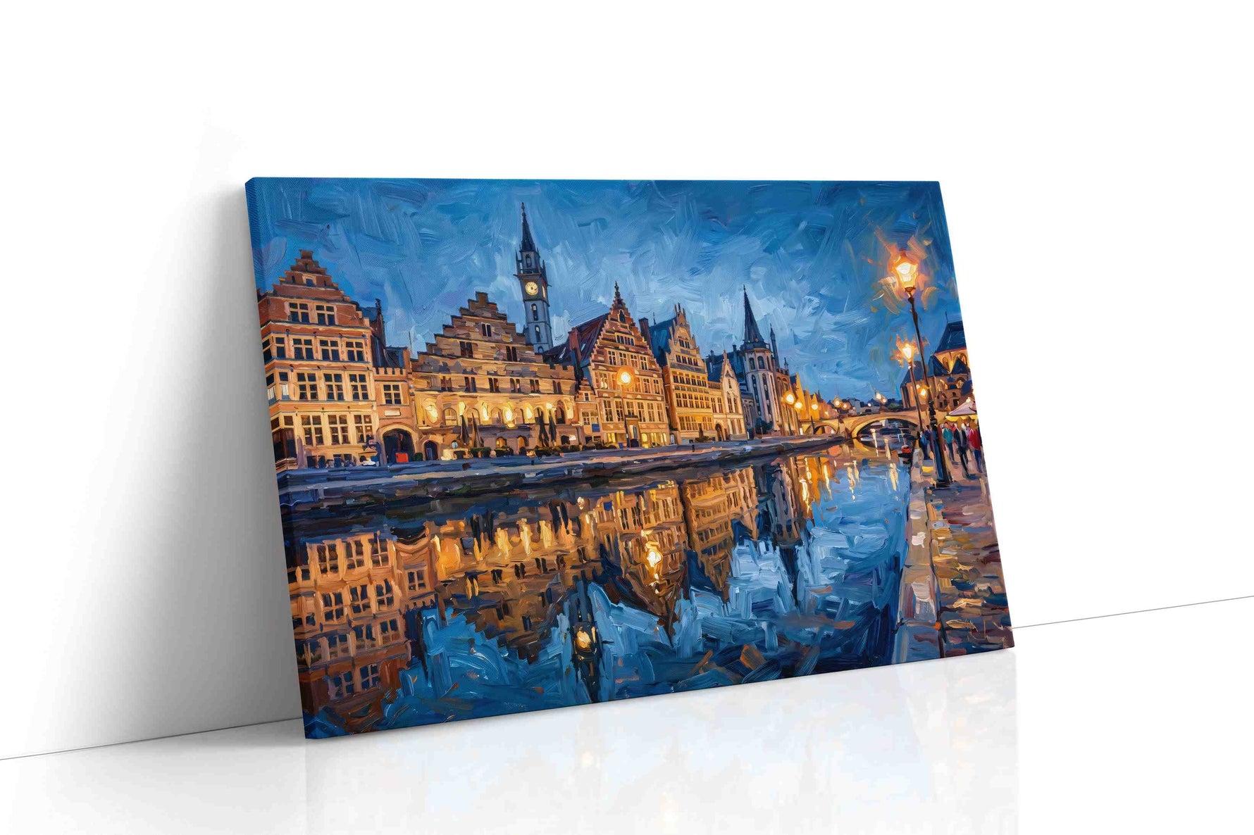 Twilight Reflections on Canal urban canvas print, gallery-wrapped, ready to hang