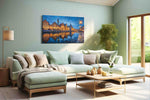 Twilight Reflections on Canal urban canvas print, hanging on wall