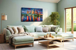Twilight Symphony Skyline landmarks canvas print, hanging on wall