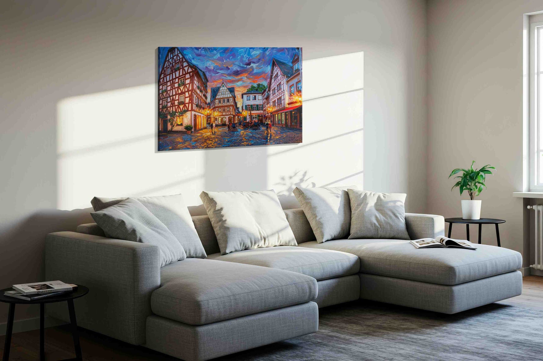 Whispers of Time in Old Town urban canvas print, displayed in a living room
