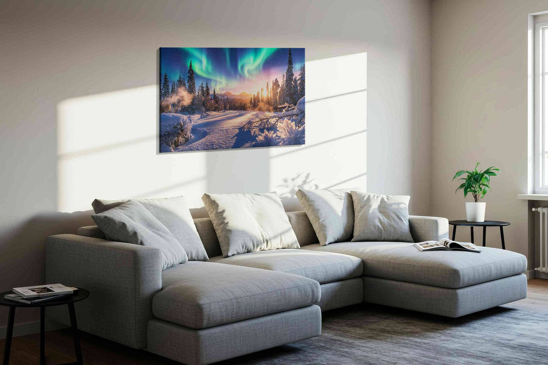 Aurora's Winter Embrace - Winter Wall Art, Snow Canvas Print, Seasonal Decor