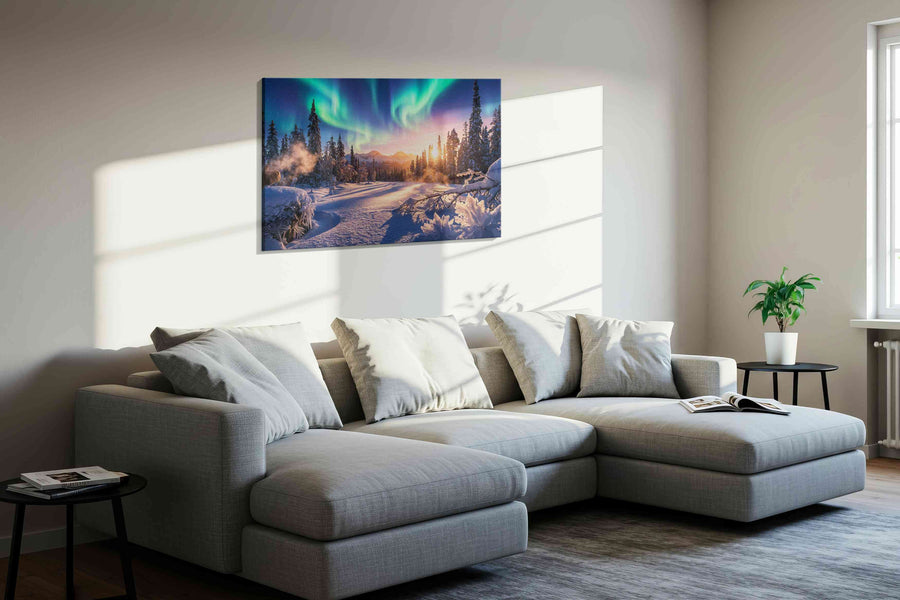 Aurora's Winter Embrace - Winter Wall Art, Snow Canvas Print, Seasonal Decor