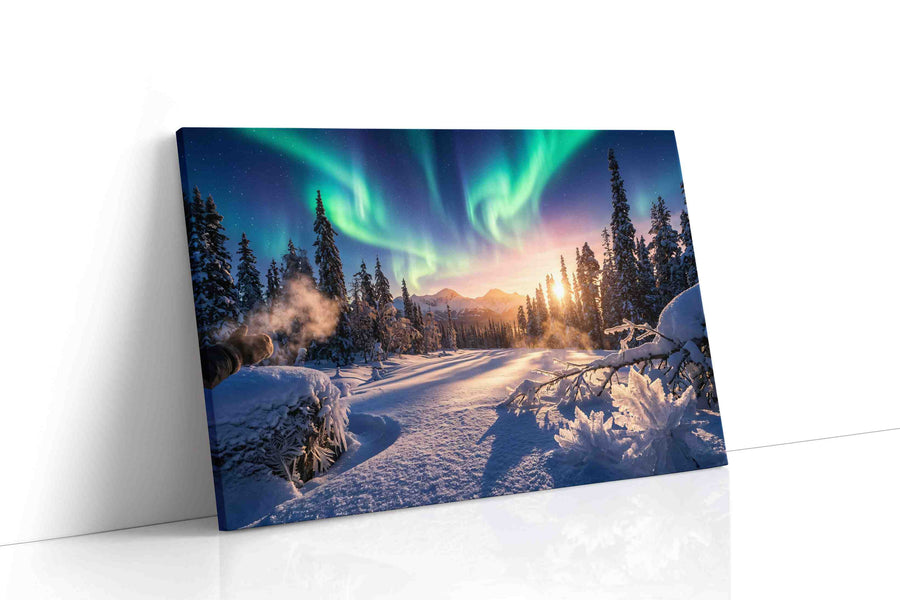 Aurora's Winter Embrace winter canvas print, gallery-wrapped, ready to hang