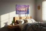 Winter's Tranquil Embrace winter canvas print, displayed in a bedroom