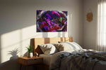 Celestial Chaos Symphony abstract canvas print, displayed in a bedroom