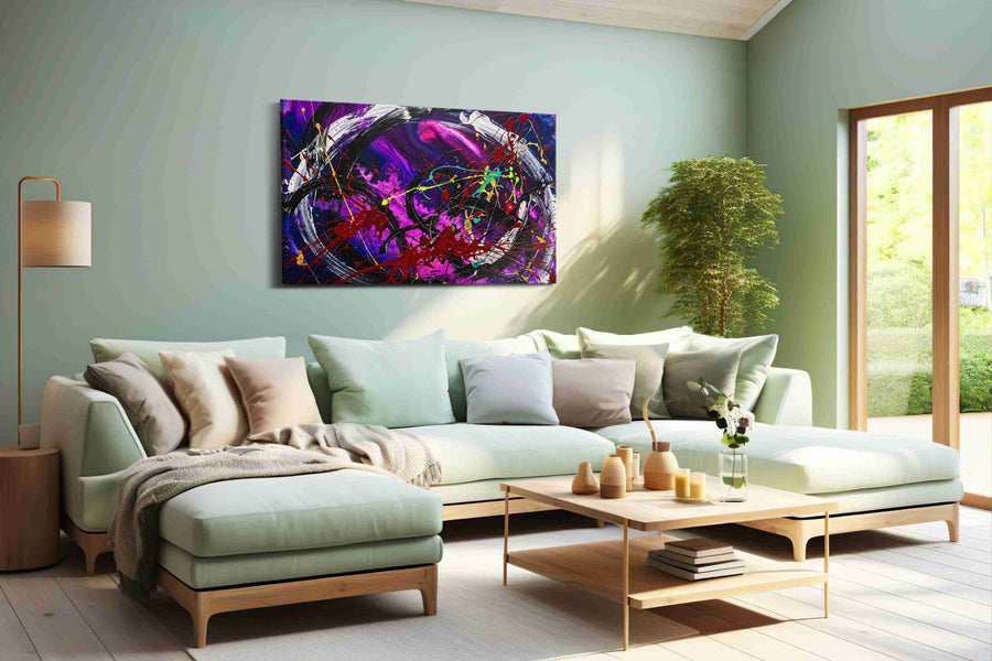Celestial Chaos Symphony abstract canvas print, hanging on wall