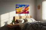 Celestial Symphony Burst abstract canvas print, displayed in a bedroom