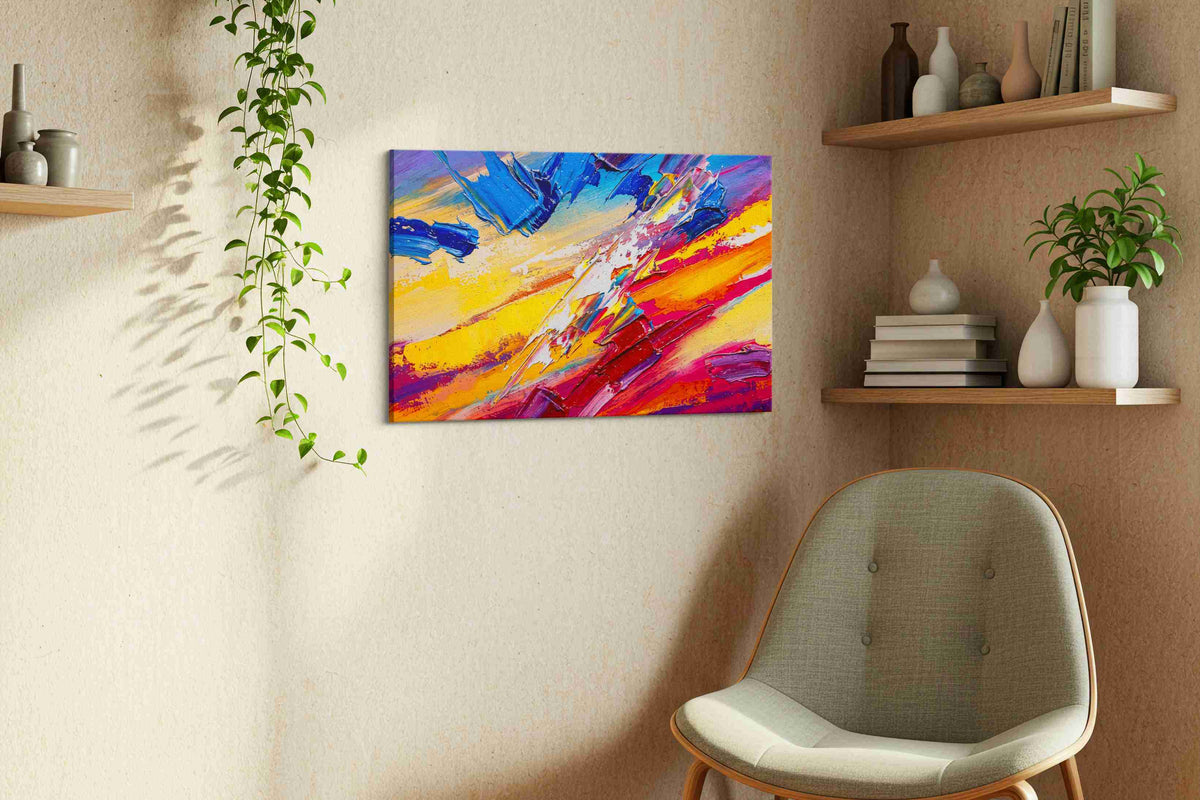 Celestial Symphony Burst abstract canvas print, displayed in a living room