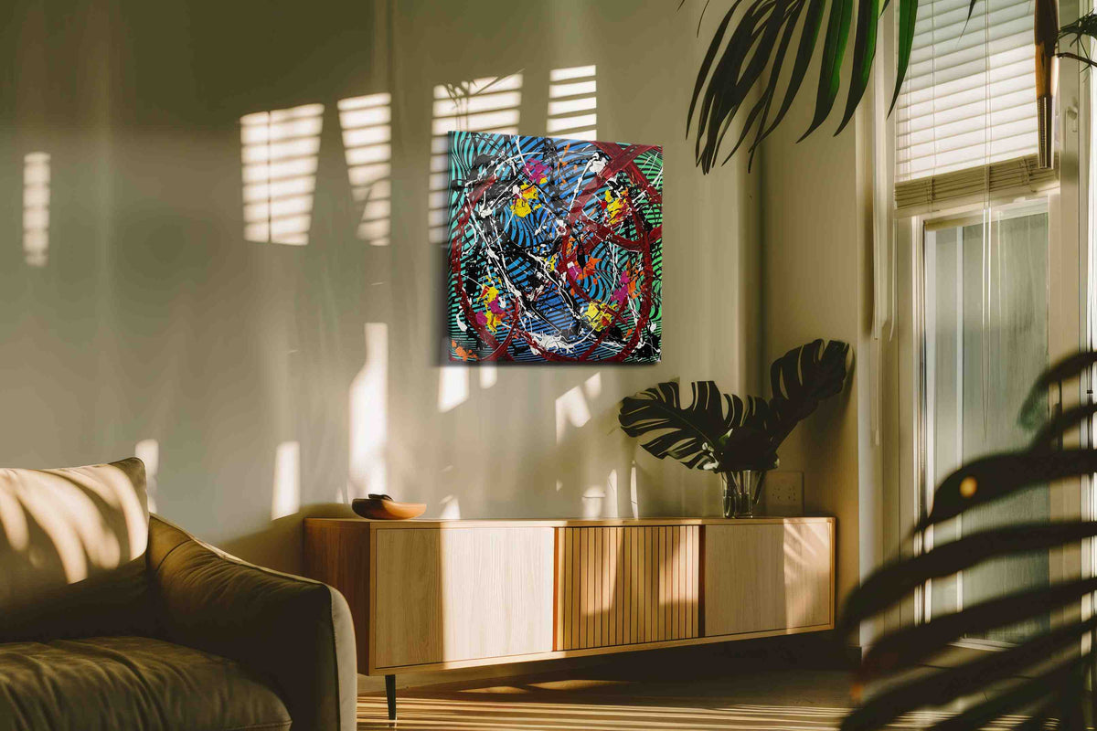 Chaotic Symphony of Vortex Dreams abstract canvas print, displayed in a living room