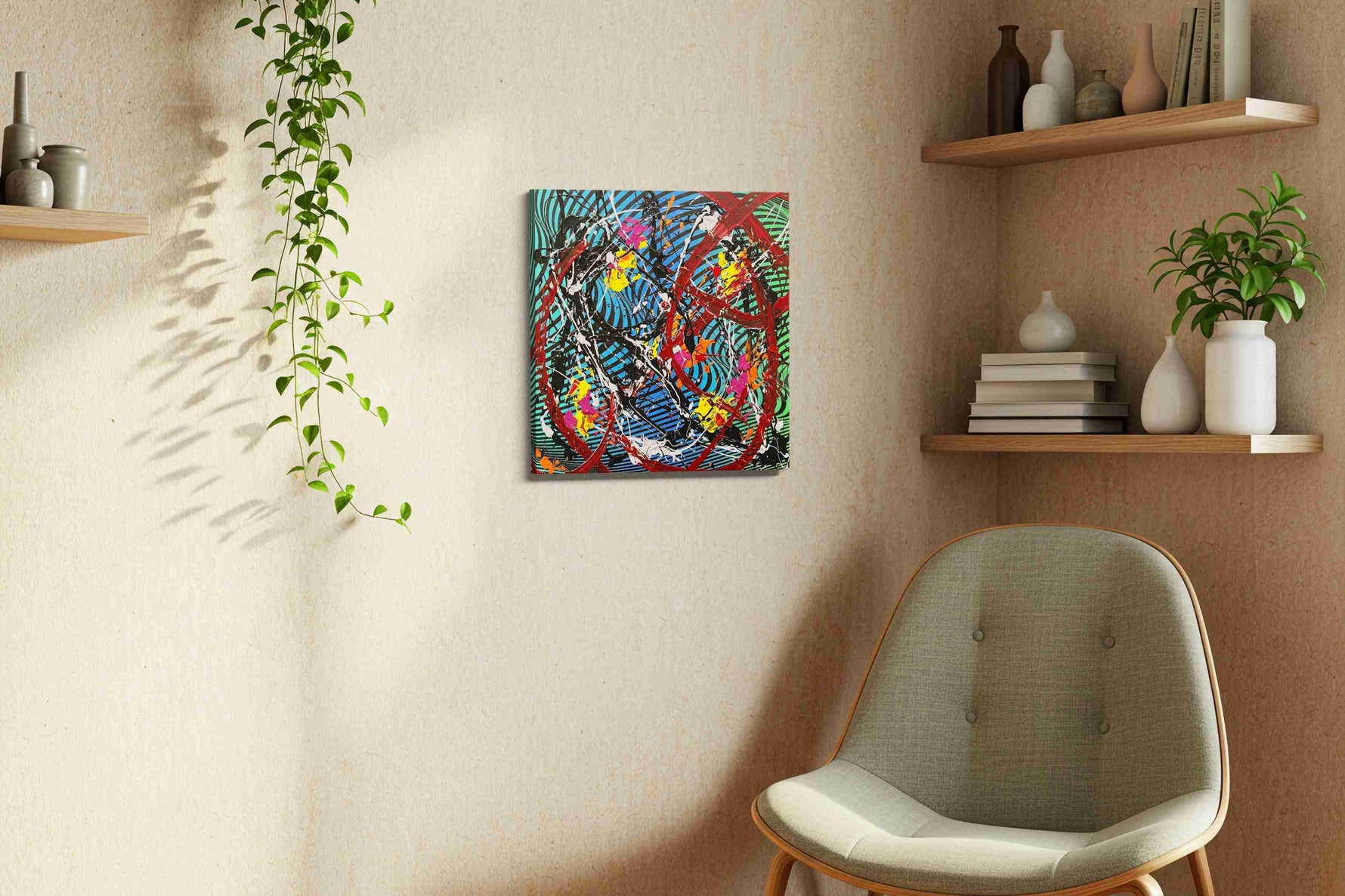 Chaotic Symphony of Vortex Dreams abstract canvas print, hanging on wall — view 2