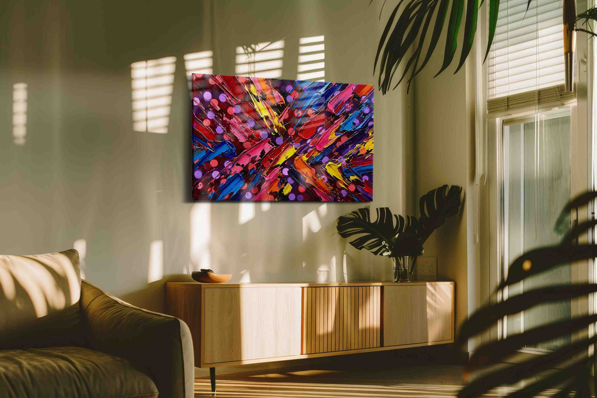 Cosmic Pulse of Vibrant Dreams abstract canvas print in a hung canvas mockup