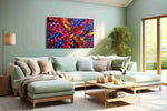 Cosmic Pulse of Vibrant Dreams abstract canvas print shown in a wall scene