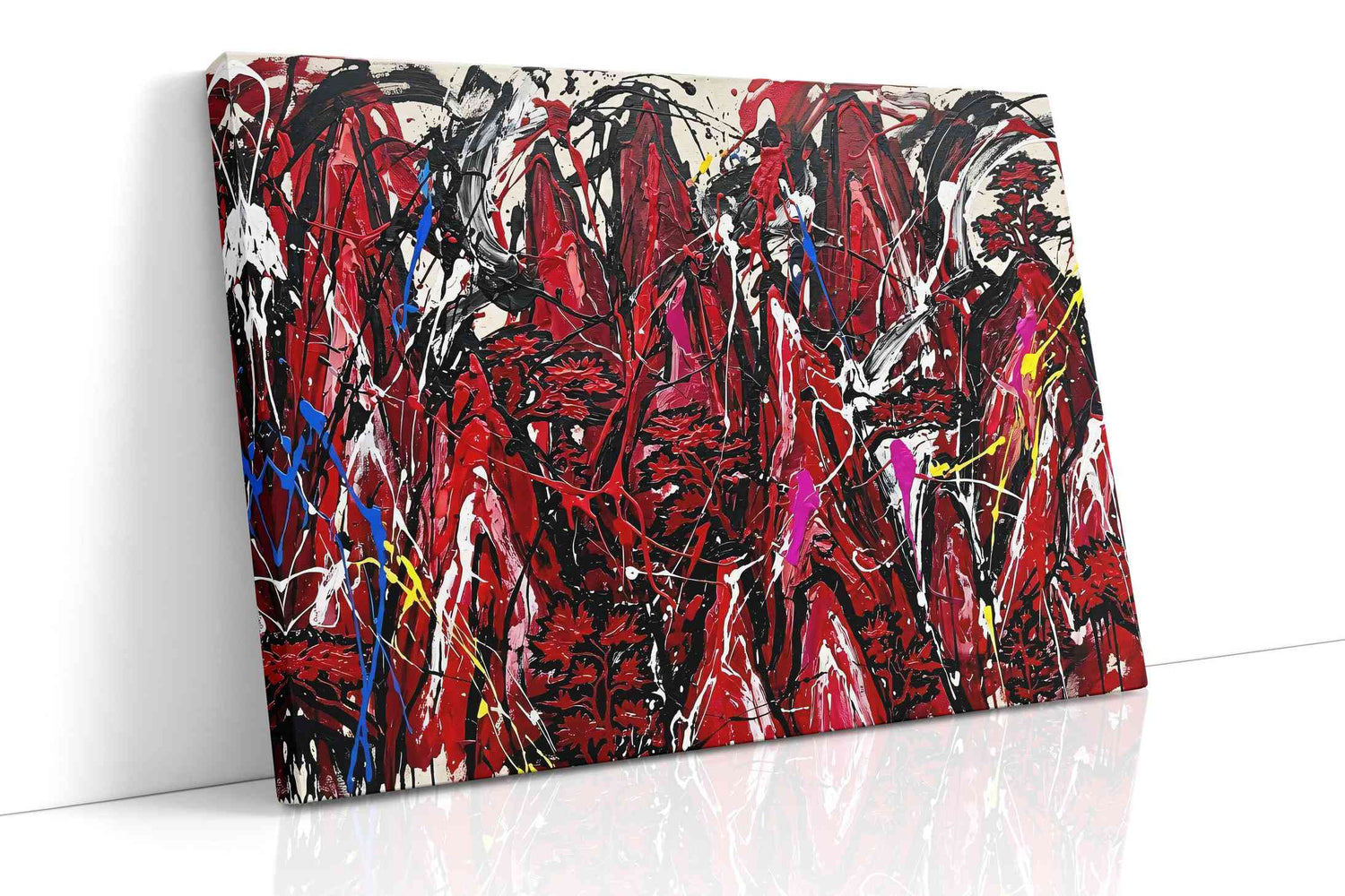 Crimson Eruption Symphony abstract canvas print, gallery-wrapped, ready to hang