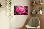 Crimson Geometric Blooms abstract canvas print styled in a living room