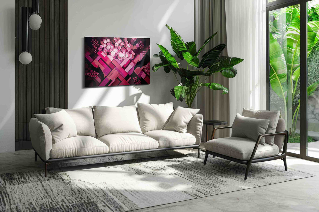 Crimson Geometric Blooms - Abstract Art, Modern Wall Art, Contemporary Canvas Art