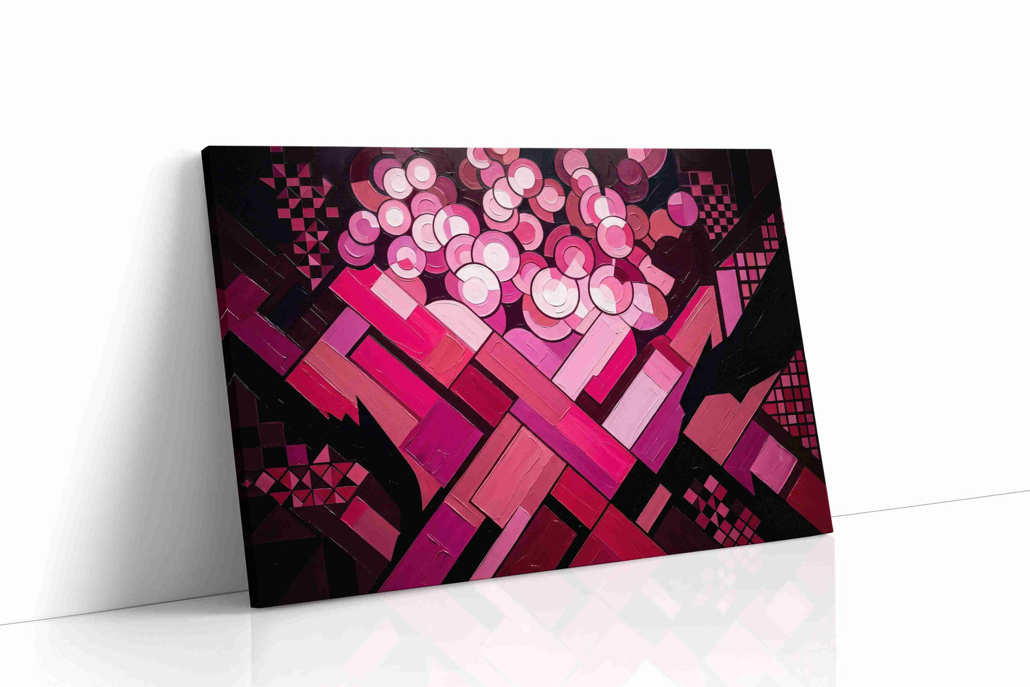 Crimson Geometric Blooms abstract canvas print, gallery-wrapped, ready to hang