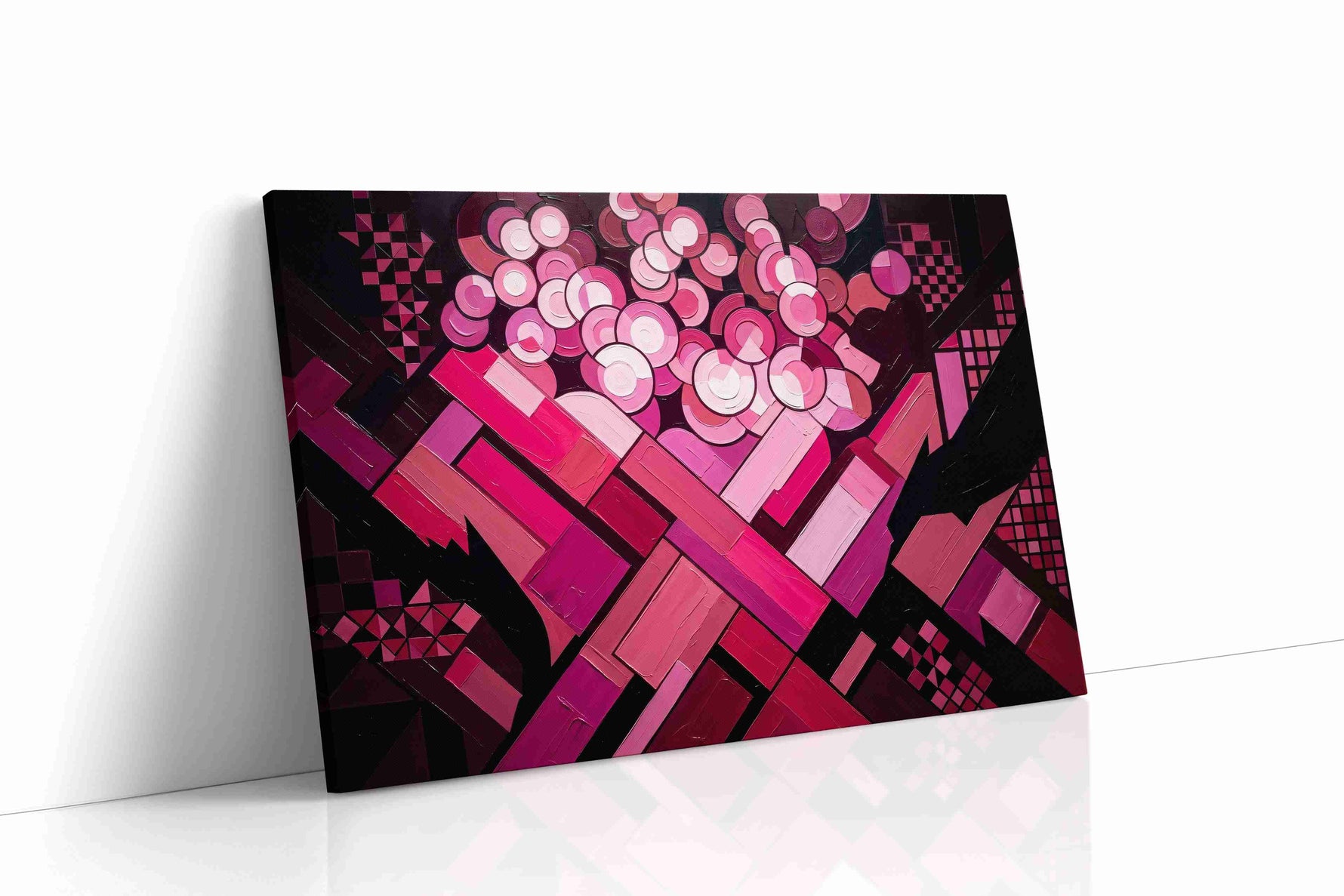 Crimson Geometric Blooms abstract canvas print, gallery-wrapped, ready to hang