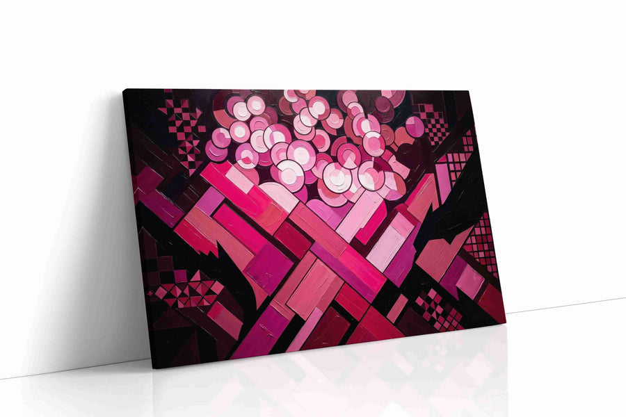 Crimson Geometric Blooms abstract canvas print, gallery-wrapped, ready to hang
