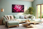Crimson Geometric Blooms abstract canvas print, hanging on wall
