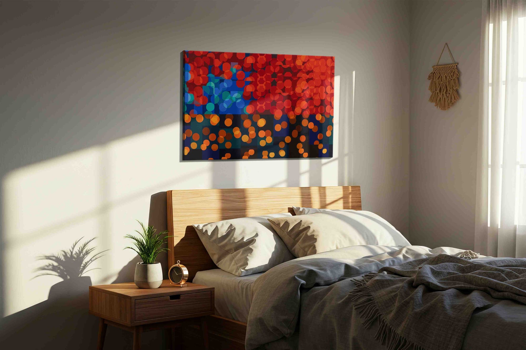 Electric Symphony of Colors abstract canvas print, displayed in a bedroom