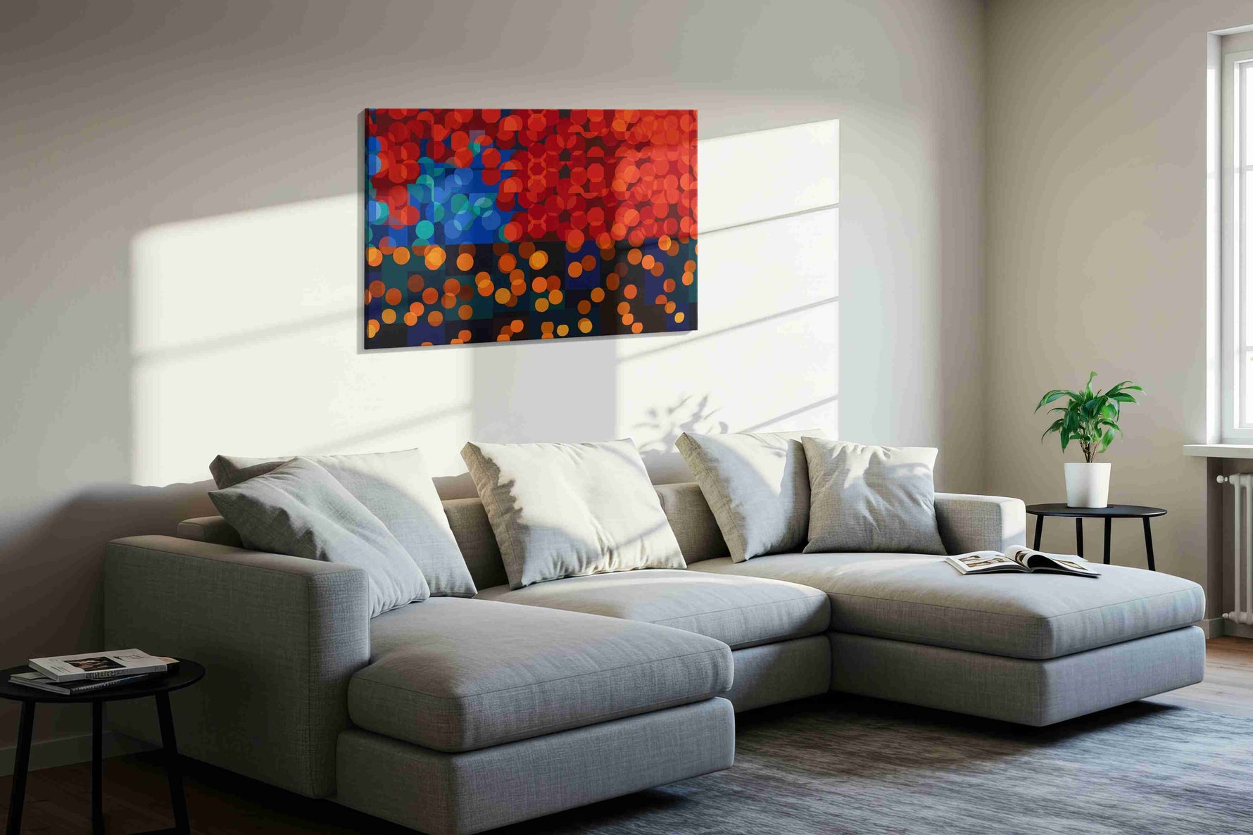 Electric Symphony of Colors abstract canvas print, displayed in a living room