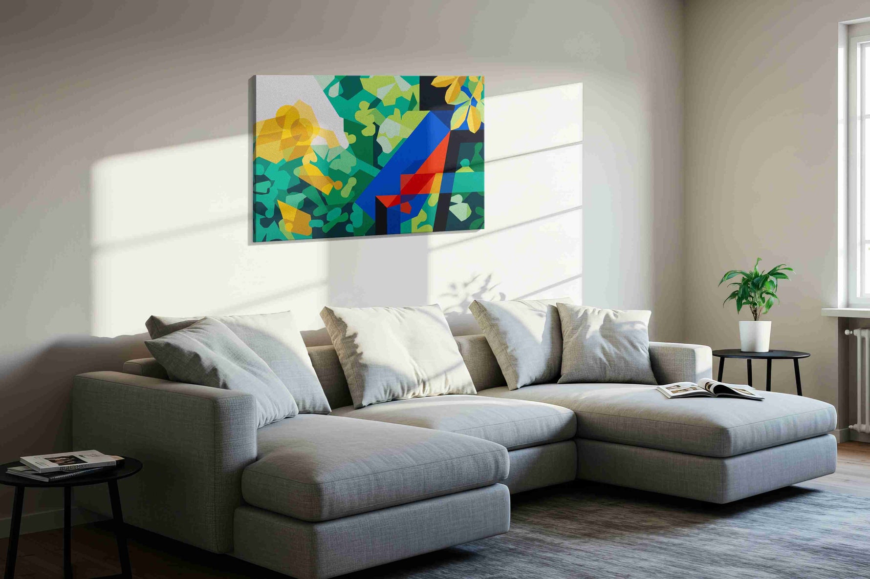 Ethereal Geometric Reverie abstract canvas print, displayed in a living room