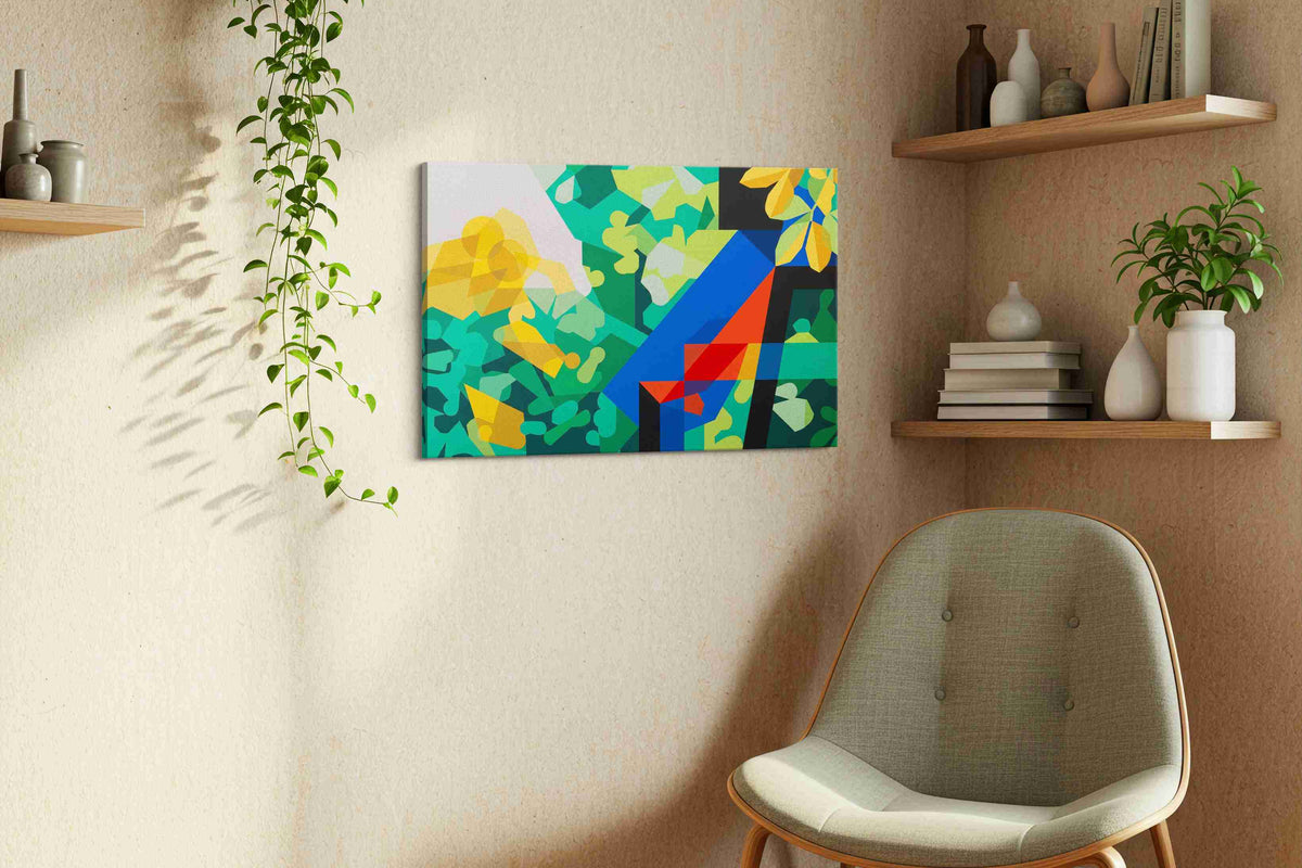 Ethereal Geometric Reverie abstract canvas print styled in a living room