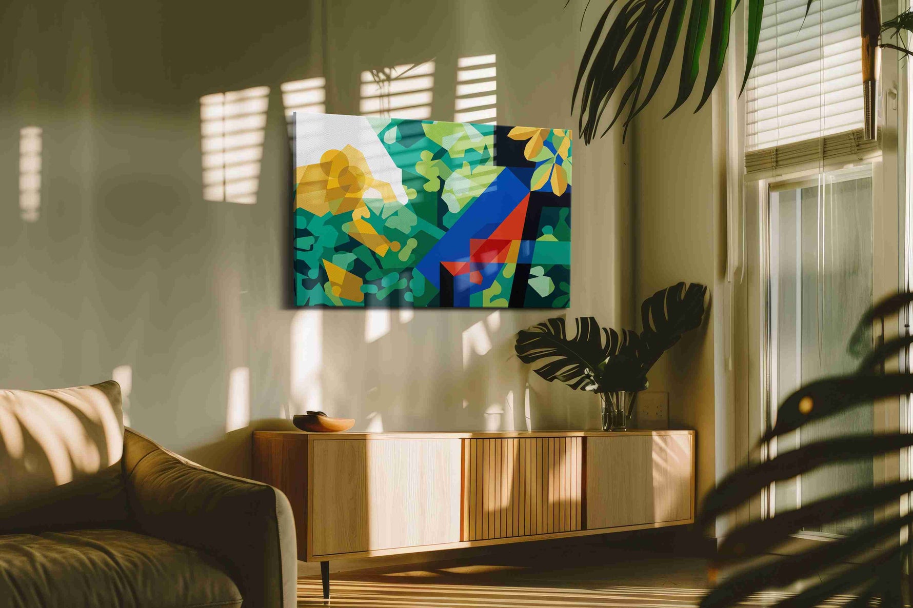 Ethereal Geometric Reverie abstract canvas print in a hung canvas mockup