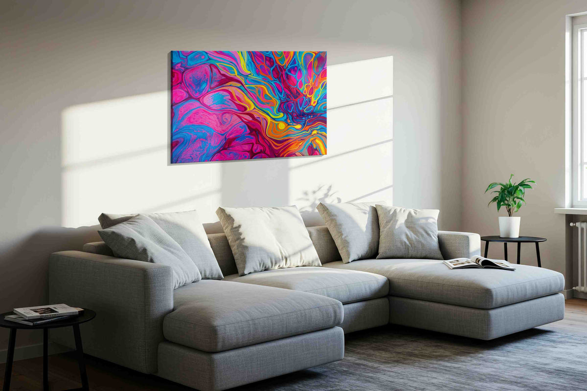 Ethereal Kaleidoscope Dance abstract canvas print, displayed in a living room